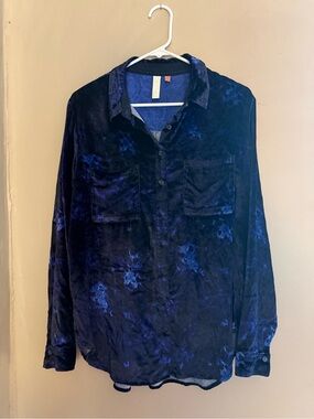 Pilcro Deep Blue Velvet Button-Down Shirt